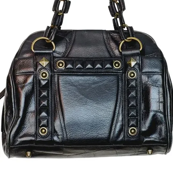 Vintage Betsy Johnson Chains Studs Croc Print Leather Multi-Sectional Punk Bag - Picture 2 of 16